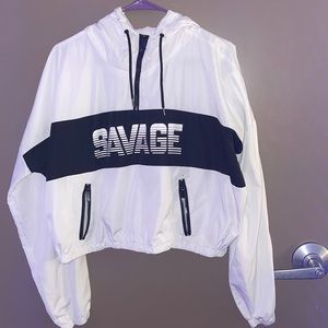 Black and white savage half zip jacket